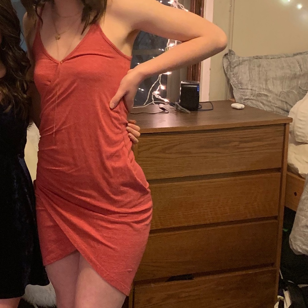 Red heathered wrap dress